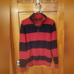 Red and navy striped 3/4 zip nautica sweater